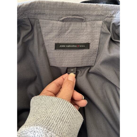 John Varvatos Seersucker Jacket Blazer 38 JVS1050B Cotton Zipper Pocket Office - Picture 14 of 16